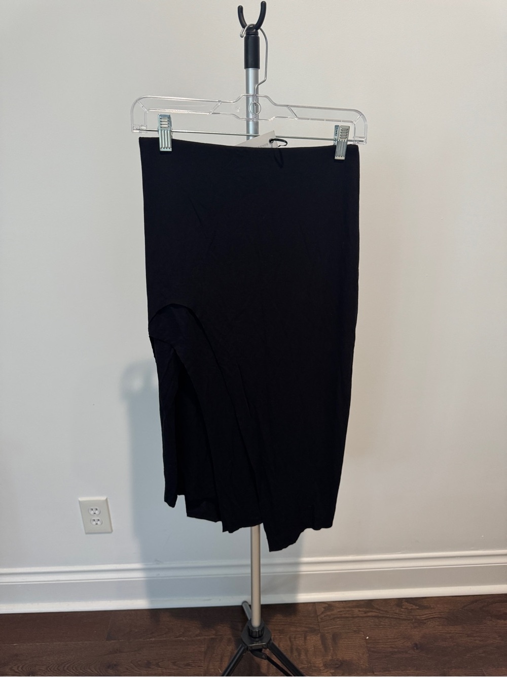 Lovers + Friends Black Midi Skirt with Asymmetric Side Slit